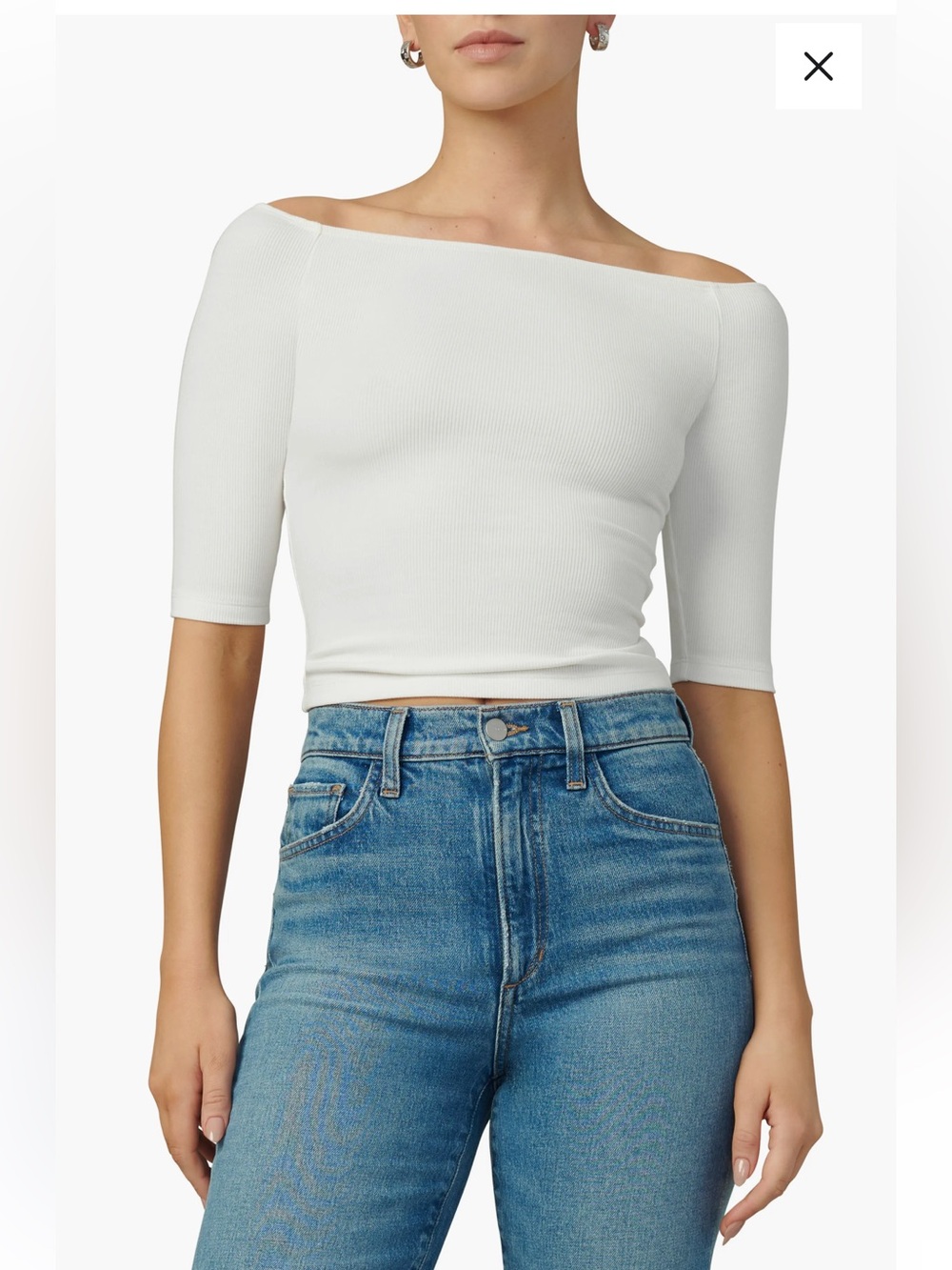 Joe's Jeans Laura Off-Shoulder Ribbed Crop Top in Ecru